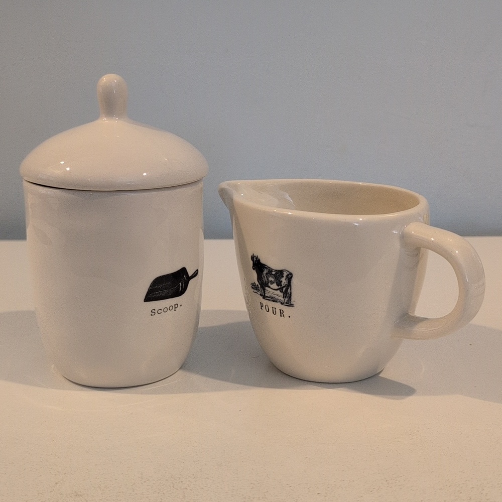 Rae Dunn "Scoop" And "Pour" Ceramic Sugar Bowl And Creamer Farmline Collection - Picture 8 of 16